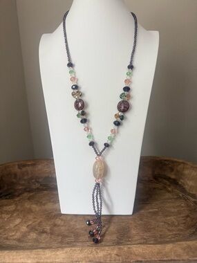 Beautiful MultiColored Beaded Stone Tassel Necklace